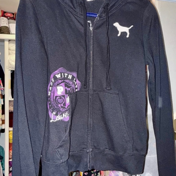 Snag This Cool PINK Love Zip-Up Hoodie – Women’s L, Bold Black & Purple Style! - Picture 1 of 3